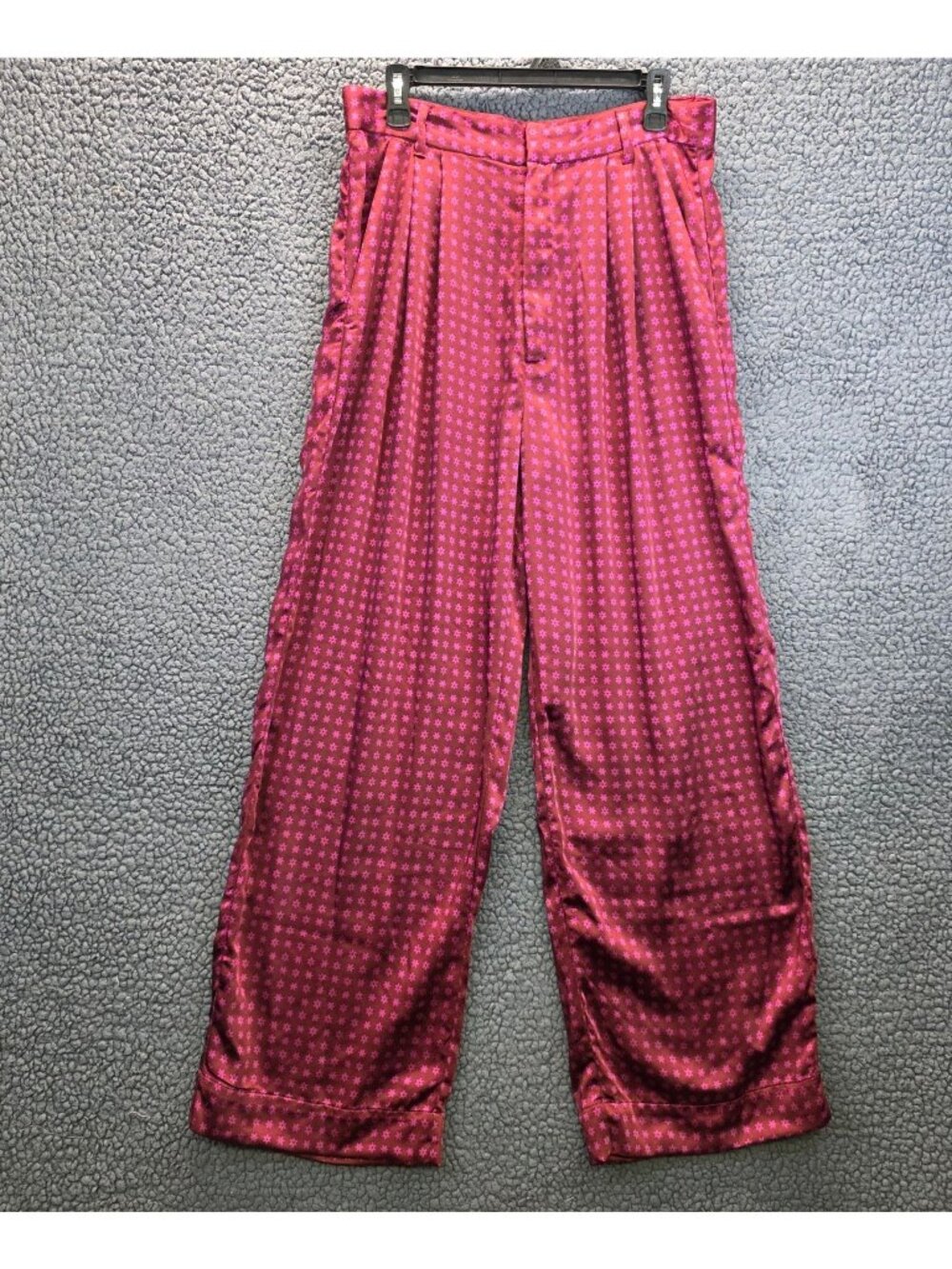 Free Assembly High Rise Floral Satin Trousers Sze 12 Cabernet Pink Romantic Glam